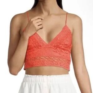 Free People NWT Carrie L Embroidered Cotton Longline Bralette Lip Gloss V-Neck